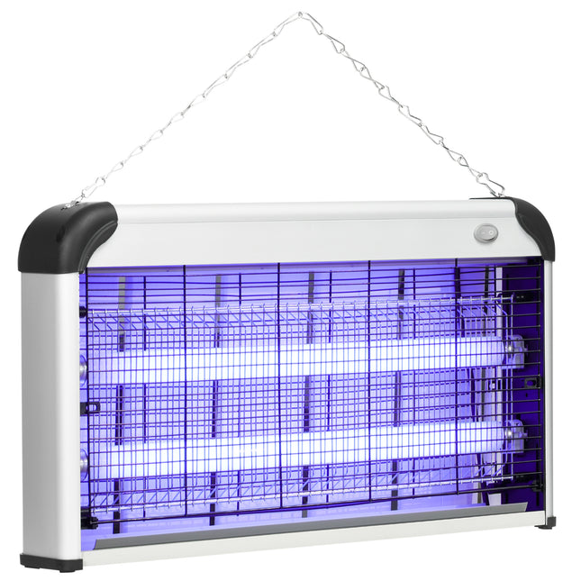 30W Electric Fly Mosquito Killer with 60m² Coverage Free Standing & Wall Hanging - Silver