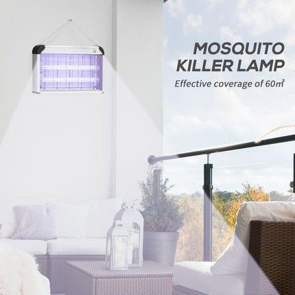 30W Electric Fly Mosquito Killer with 60m² Coverage Free Standing & Wall Hanging - Silver