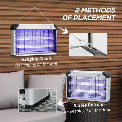 30W Electric Fly Mosquito Killer with 60m² Coverage Free Standing & Wall Hanging - Silver