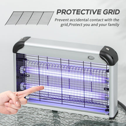 30W Electric Fly Mosquito Killer with 60m² Coverage Free Standing & Wall Hanging - Silver