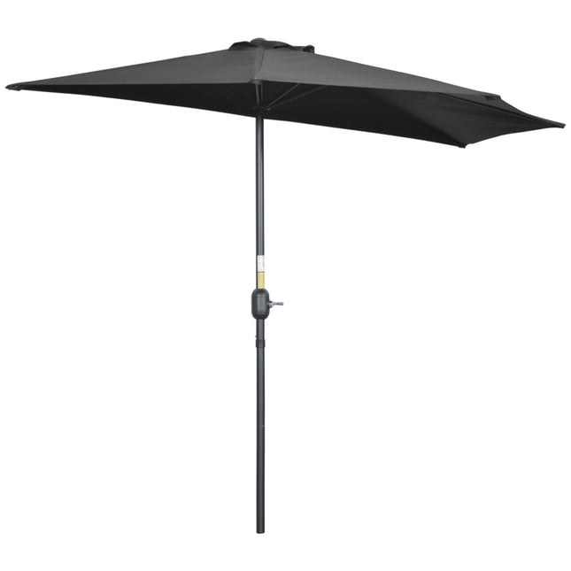 2.7m Half Garden Parasol with Steel Ribs UV Resistant - Black