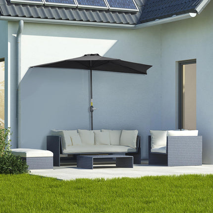2.7m Half Garden Parasol with Steel Ribs UV Resistant - Black