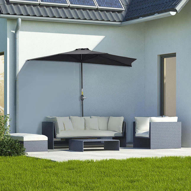 2.7m Half Garden Parasol with Steel Ribs UV Resistant - Black