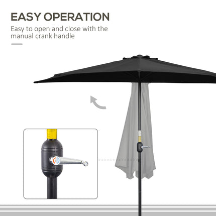 2.7m Half Garden Parasol with Steel Ribs UV Resistant - Black