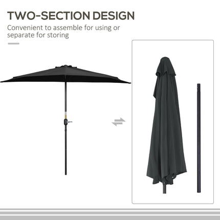 2.7m Half Garden Parasol with Steel Ribs UV Resistant - Black