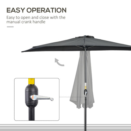 3 Metre Half Round Patio Parasol with Crank Handle - Black