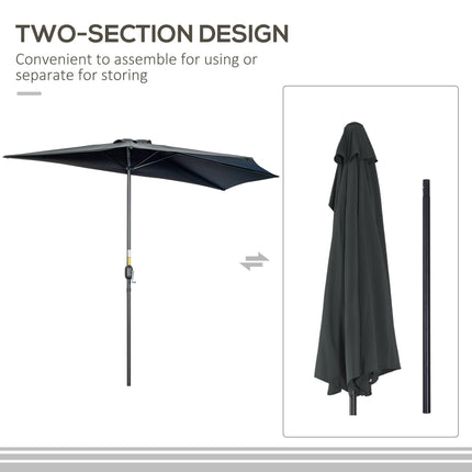 3 Metre Half Round Patio Parasol with Crank Handle - Black