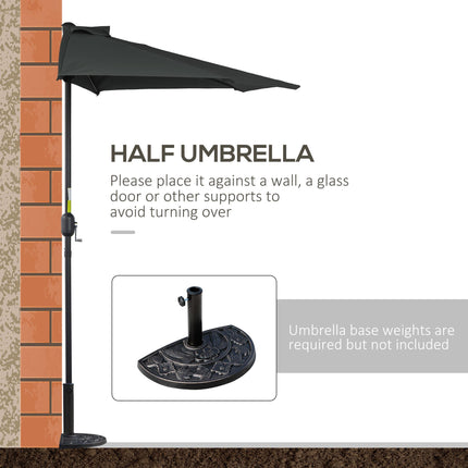 3 Metre Half Round Patio Parasol with Crank Handle - Black