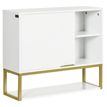 Modern Bathroom Wall Cabinet with Adjustable Shelves and Embossed Doors - White