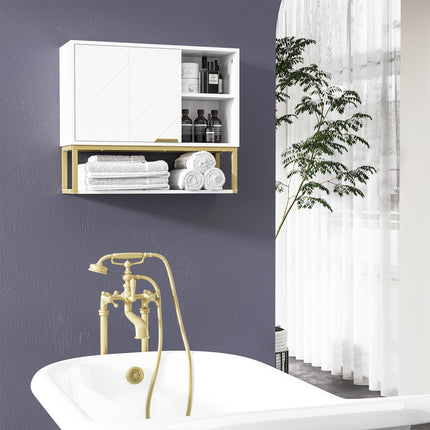 Modern Bathroom Wall Cabinet with Adjustable Shelves and Embossed Doors - White