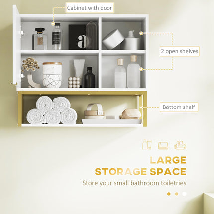 Modern Bathroom Wall Cabinet with Adjustable Shelves and Embossed Doors - White