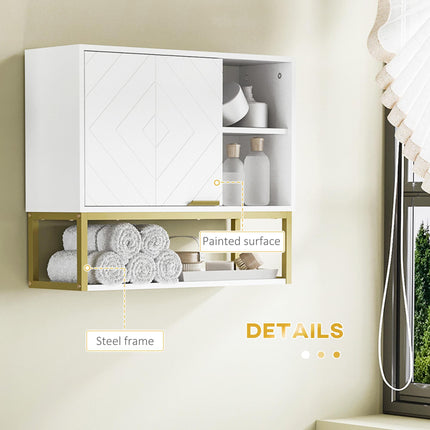 Modern Bathroom Wall Cabinet with Adjustable Shelves and Embossed Doors - White