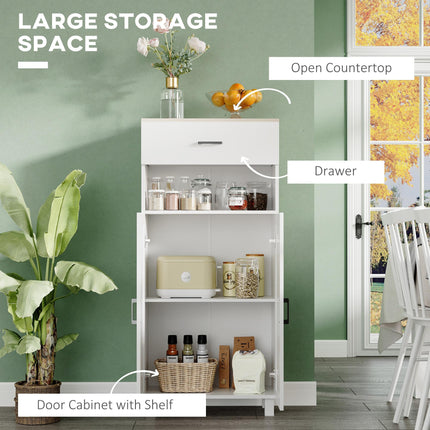 Freestanding Kitchen Cupboard 130cm with Drawer, Doors & Open Countertop - White
