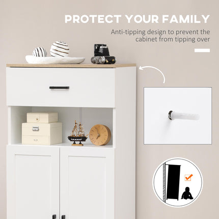Freestanding Kitchen Cupboard 130cm with Drawer, Doors & Open Countertop - White