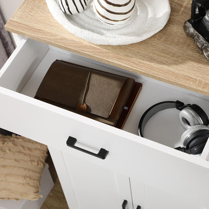 Freestanding Kitchen Cupboard 130cm with Drawer, Doors & Open Countertop - White