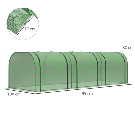 PE Tunnel Greenhouse with Steel Frame and Zipper Doors 295x100x80 cm - Green