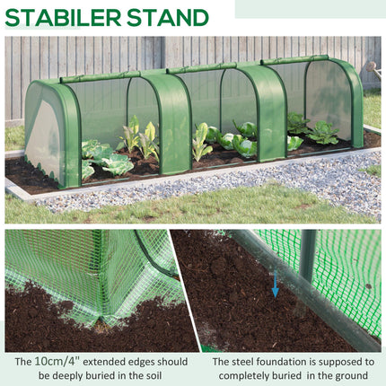 PE Tunnel Greenhouse with Steel Frame and Zipper Doors 295x100x80 cm - Green