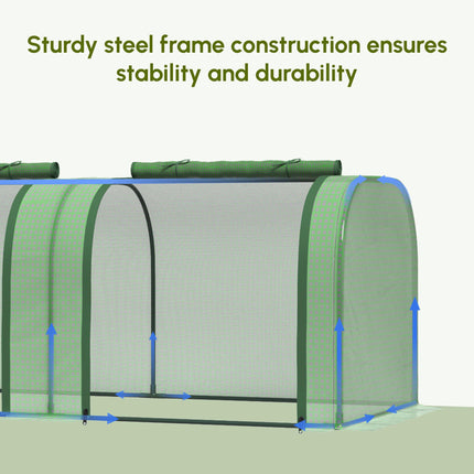PE Tunnel Greenhouse with Steel Frame and Zipper Doors 295x100x80 cm - Green