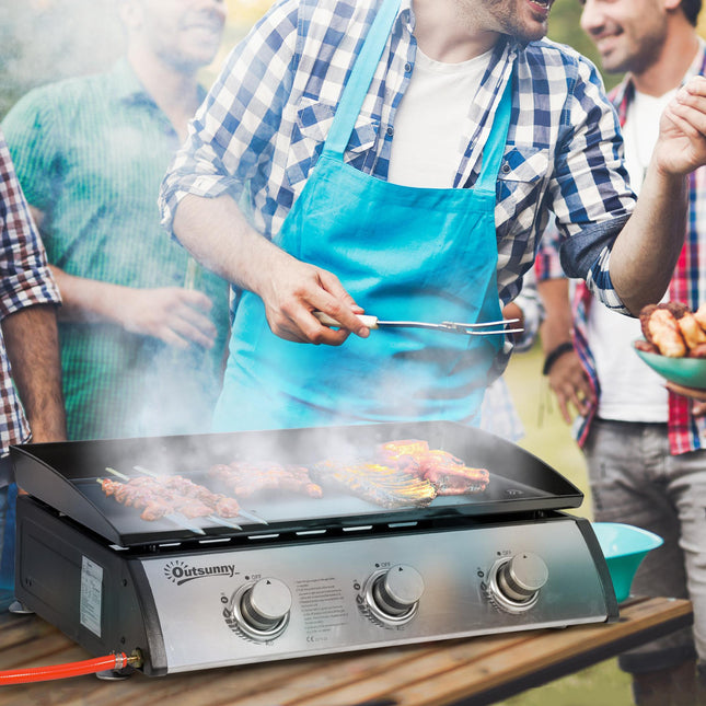 Portable Gas Plancha Grill with 3 Stainless Steel Burners 30,000 BTU - Black