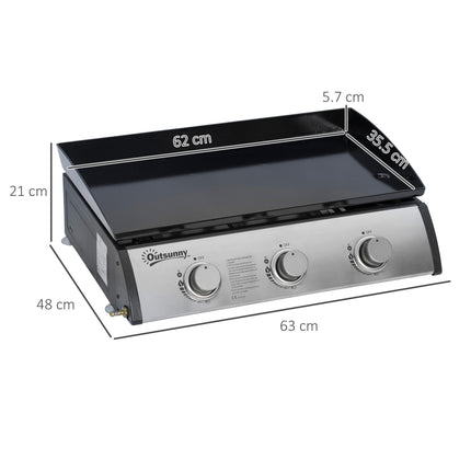 Portable Gas Plancha Grill with 3 Stainless Steel Burners 30,000 BTU - Black