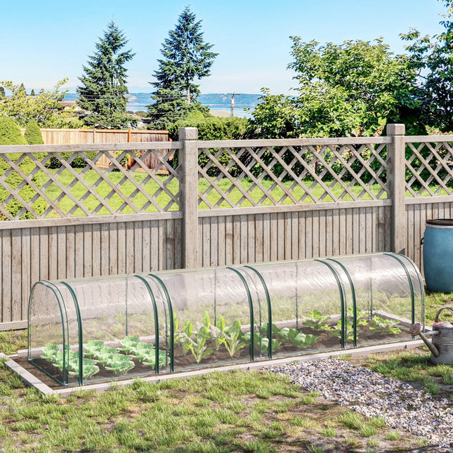 1 Piece PVC Tunnel Greenhouse with Steel Frame and Zipper Doors - Clear