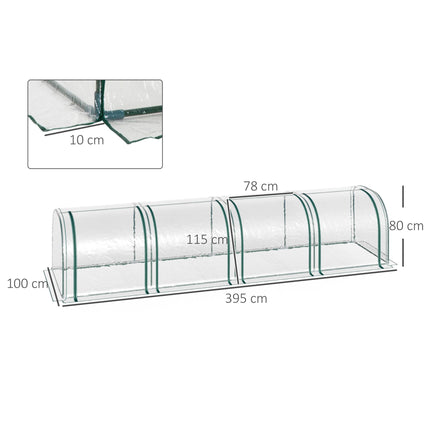 1 Piece PVC Tunnel Greenhouse with Steel Frame and Zipper Doors - Clear