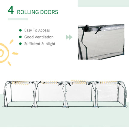 1 Piece PVC Tunnel Greenhouse with Steel Frame and Zipper Doors - Clear
