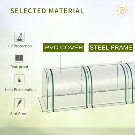 1 Piece PVC Tunnel Greenhouse with Steel Frame and Zipper Doors - Clear