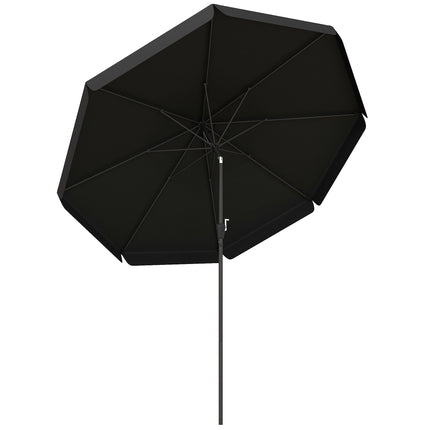2.7m Patio Parasol Garden Umbrella with Tilt Crank & Ruffles, 8 Ribs - Black