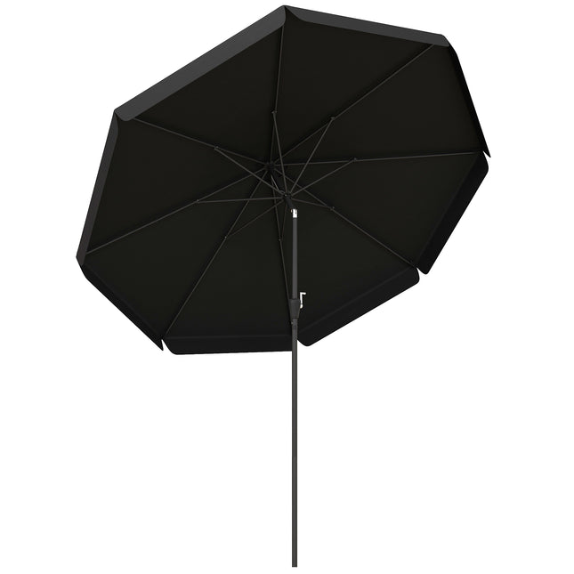 2.7m Patio Parasol Garden Umbrella with Tilt Crank & Ruffles, 8 Ribs - Black