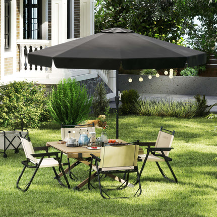 2.7m Patio Parasol Garden Umbrella with Tilt Crank & Ruffles, 8 Ribs - Black