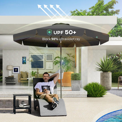 2.7m Patio Parasol Garden Umbrella with Tilt Crank & Ruffles, 8 Ribs - Black