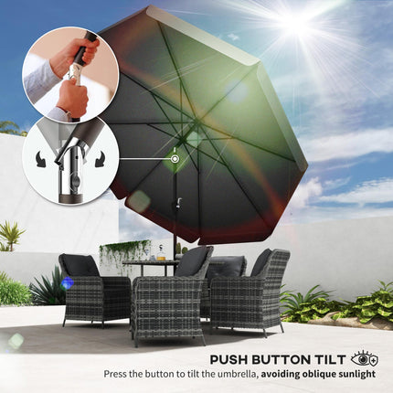 2.7m Patio Parasol Garden Umbrella with Tilt Crank & Ruffles, 8 Ribs - Black