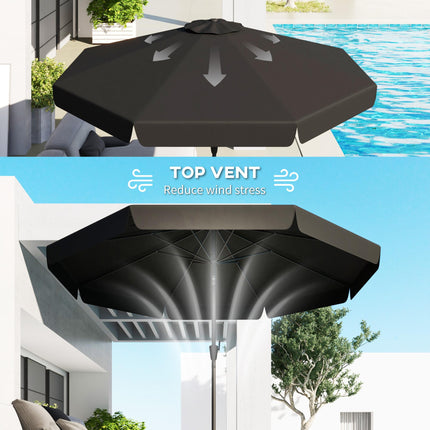 2.7m Patio Parasol Garden Umbrella with Tilt Crank & Ruffles, 8 Ribs - Black