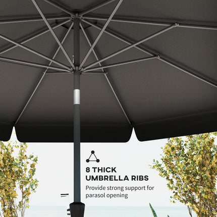 2.7m Patio Parasol Garden Umbrella with Tilt Crank & Ruffles, 8 Ribs - Black