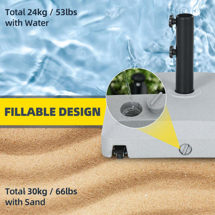 Garden Parasol Base Holder 24kg Water / 30kg Sand with Wheels & Brakes - Grey