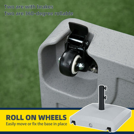 Garden Parasol Base Holder 24kg Water / 30kg Sand with Wheels & Brakes - Grey