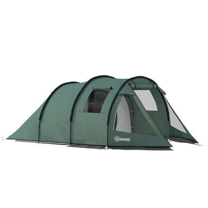 Two Room 4 Person Camping Tent with Windows and Carry Bag - Green