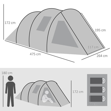 Two Room 4 Person Camping Tent with Windows and Carry Bag - Green
