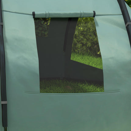 Two Room 4 Person Camping Tent with Windows and Carry Bag - Green