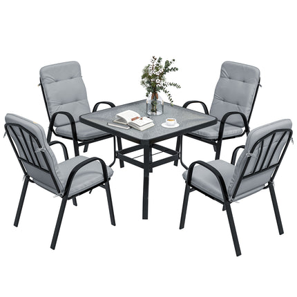 5-Piece Outdoor Garden Dining Set with Tempered Glass Table & 4 Cushioned Armchairs - Black