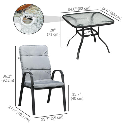 5-Piece Outdoor Garden Dining Set with Tempered Glass Table & 4 Cushioned Armchairs - Black