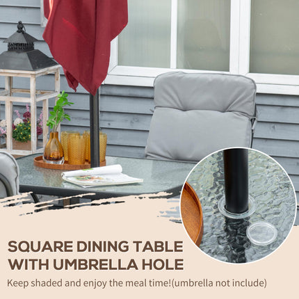 5-Piece Outdoor Garden Dining Set with Tempered Glass Table & 4 Cushioned Armchairs - Black