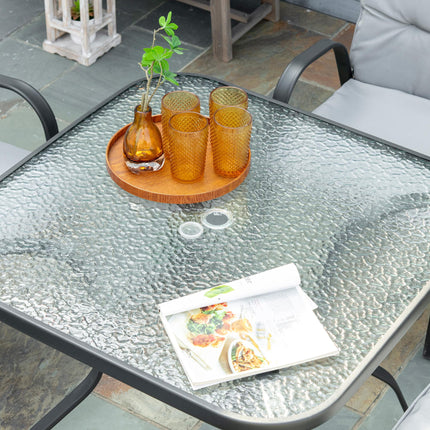 5-Piece Outdoor Garden Dining Set with Tempered Glass Table & 4 Cushioned Armchairs - Black