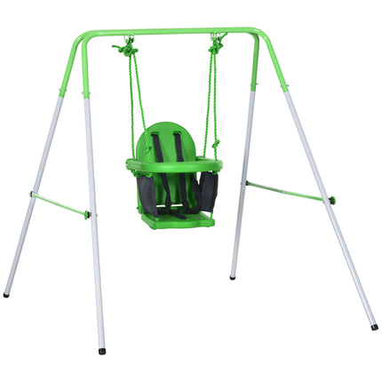 Steel Nursery Swing with Safety Seat Belt and Support Back - Green