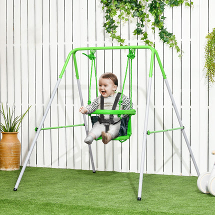 Steel Nursery Swing with Safety Seat Belt and Support Back - Green
