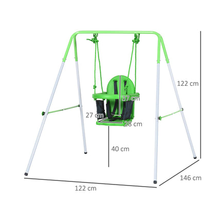 Steel Nursery Swing with Safety Seat Belt and Support Back - Green