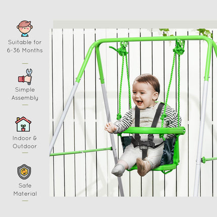 Steel Nursery Swing with Safety Seat Belt and Support Back - Green