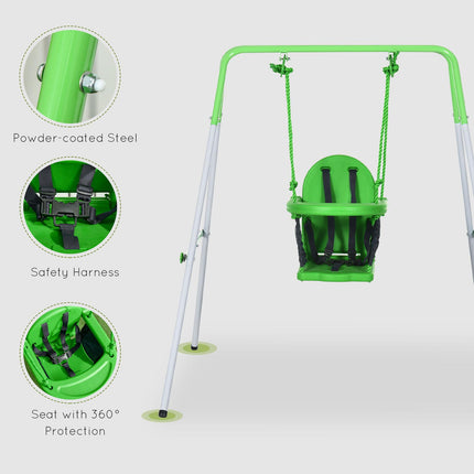 Steel Nursery Swing with Safety Seat Belt and Support Back - Green