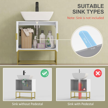 Modern Under Sink Storage Cabinet with Gold Legs and Embossed Doors - White
